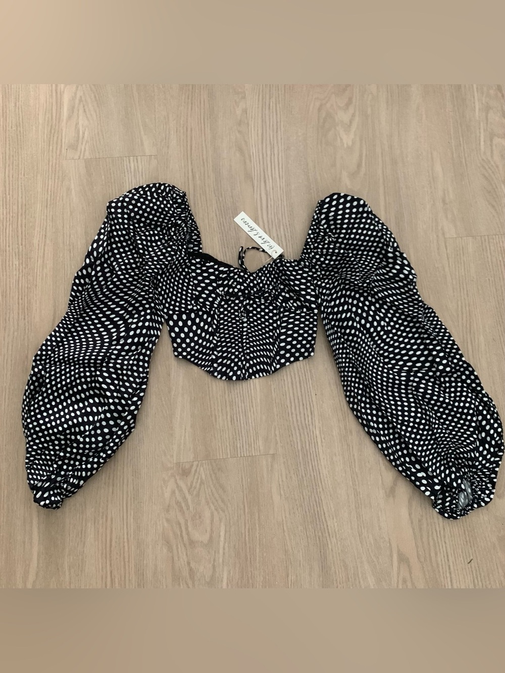 For Love And Lemons Kat Black & White Polka Dot Puff Sleeve Crop Top size XS NWT - Picture 4 of 8